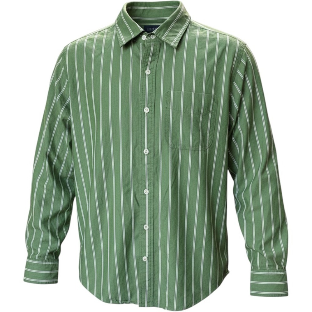 Duck Head Mens XXL Green White Striped Athletic Fit Cotton Button Down Shirt